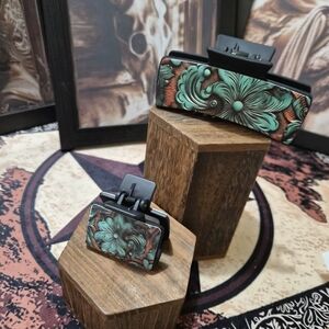 Floral Resin Hair Claw Clip – Green & Brown Western Wear Set Of 2 100% Resin